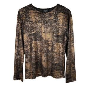 Chic Long Sleeve Black and Gold Blouse